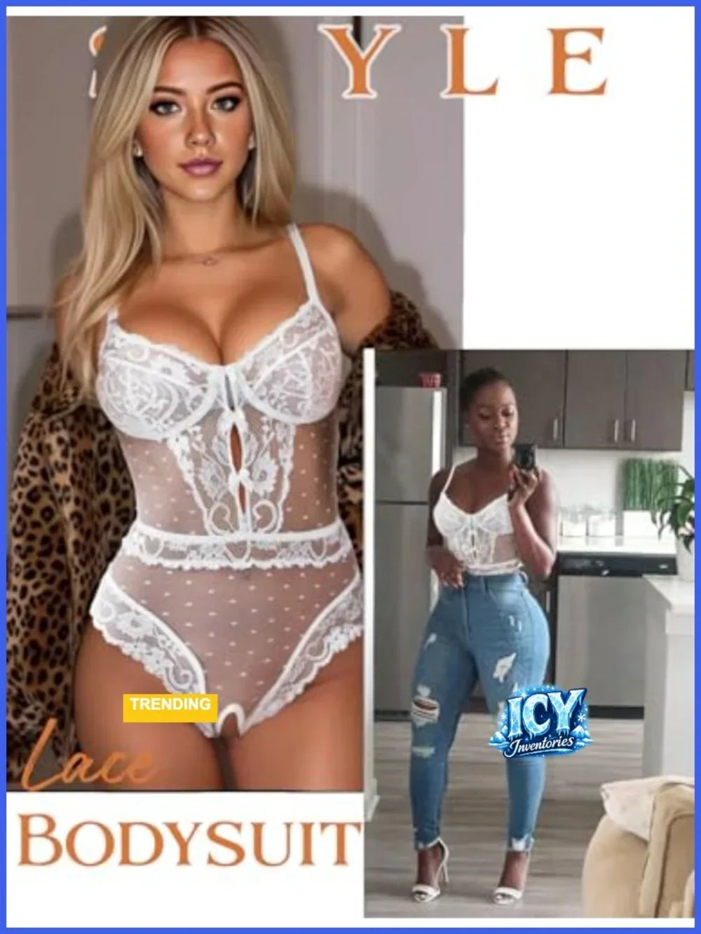 Women's Sheer Lace Bodysuit Teddy V Neck Deep Cutout Lingerie